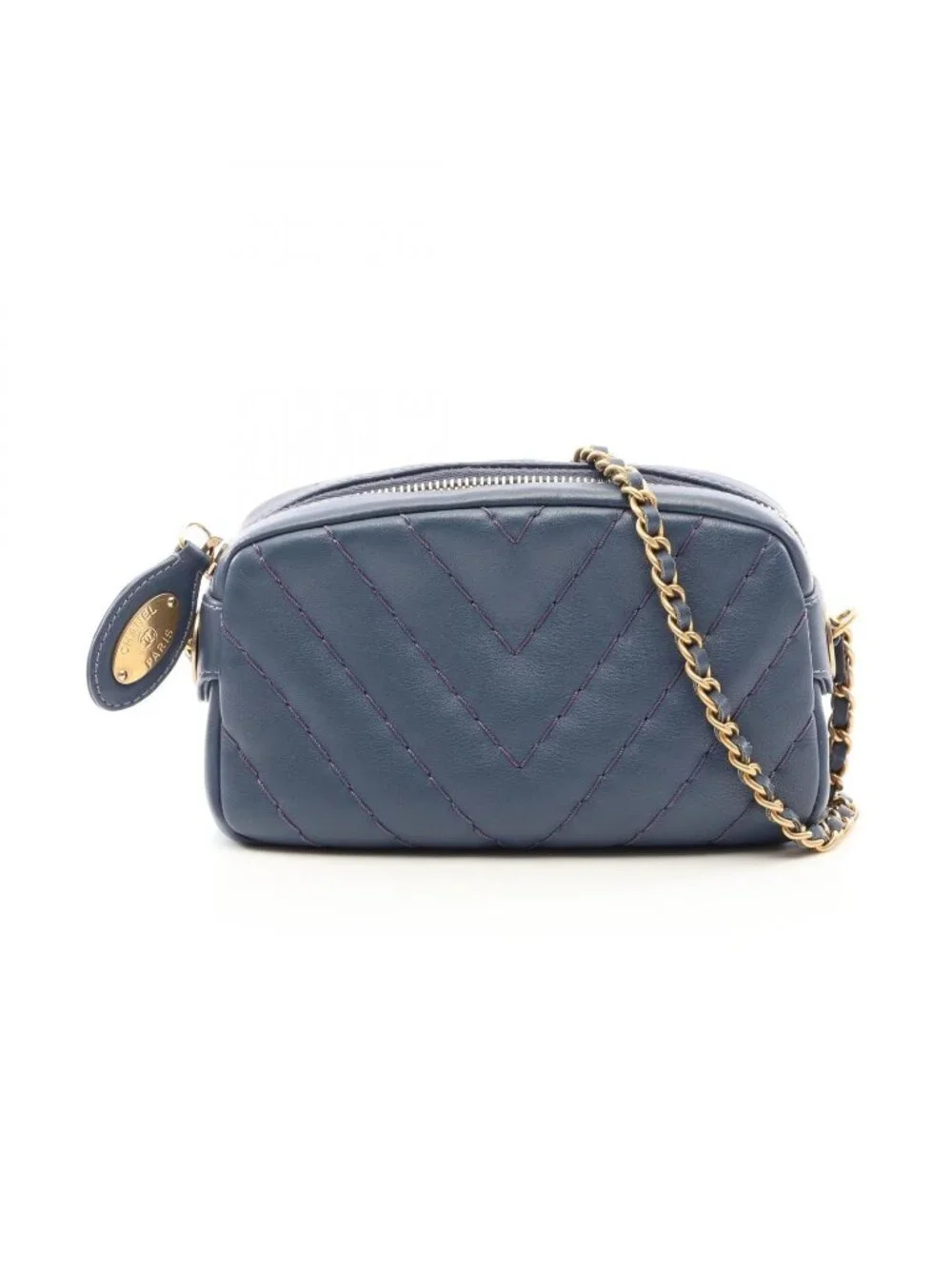 Chanel Shoulder Bag Stitch Che Blanc Smoked Blue Leather Mini Chain